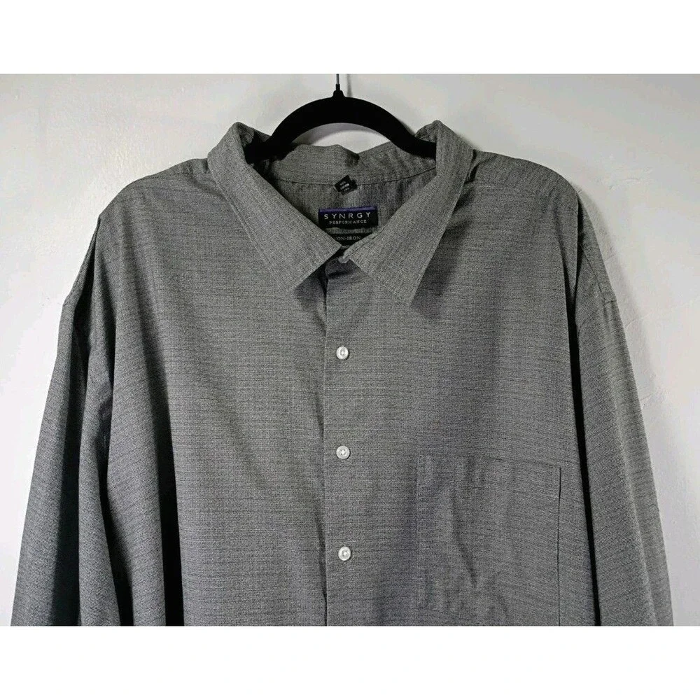 Synrgy High Performance Size 37/38 Non Iron Black White Long Sleeve Dress Shirt - Picture 2 of 14
